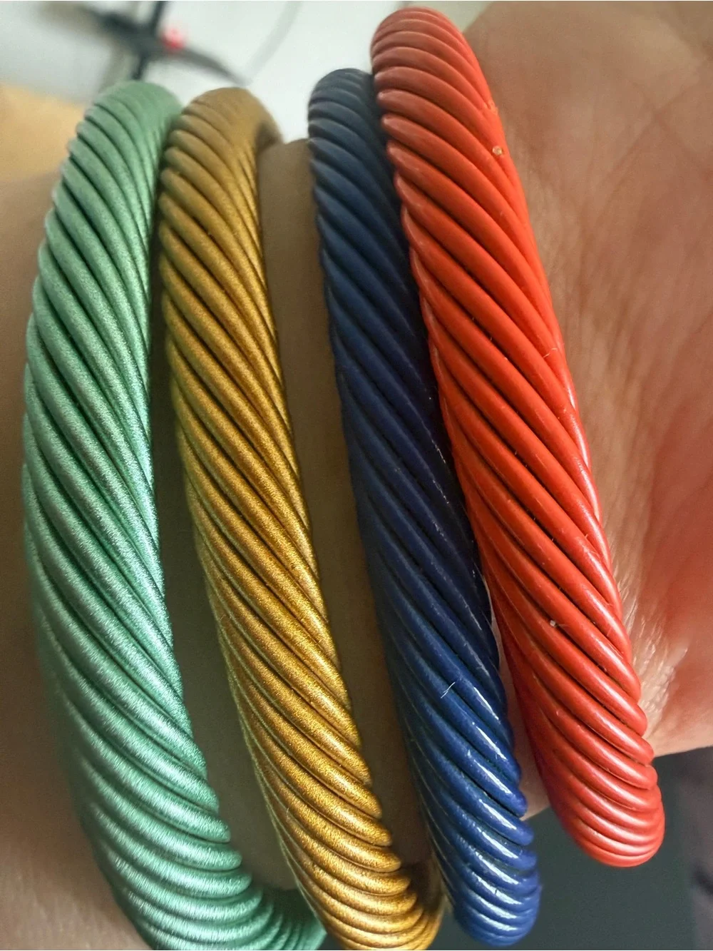 Colorful Twisted Cable Cuff Bracelets - Set of Blue, Yellow, Red, Green